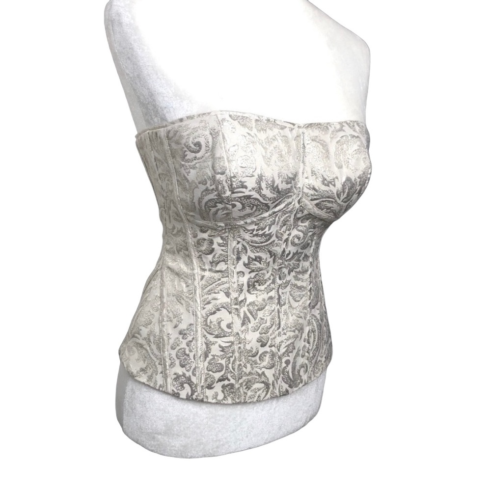 🆕 WHBM Metallic Gold Ivory Corset Satin Top